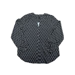 ANN TAYLOR Women Thin Slippery Polyester Blouse Navy White Geo Medium